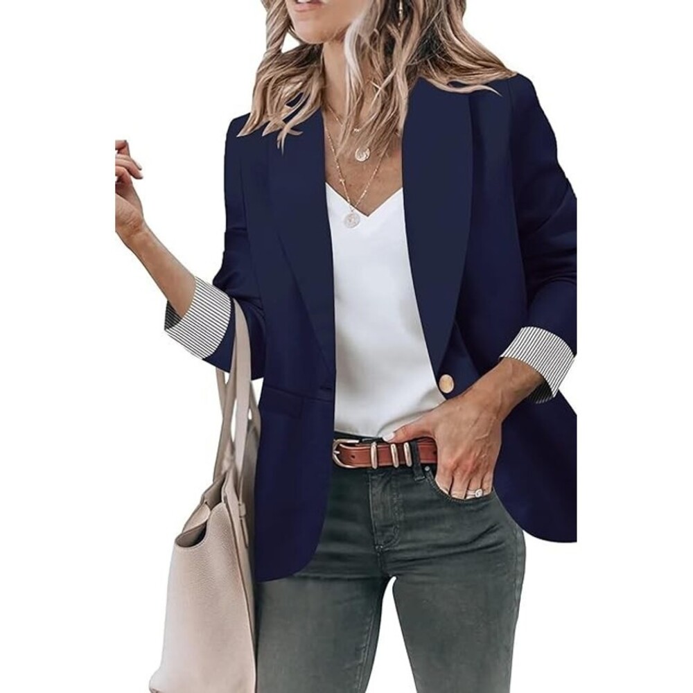 Genhoo Jacket for Women Open Front Long Sleeve Work Office Casual Blazer Size L